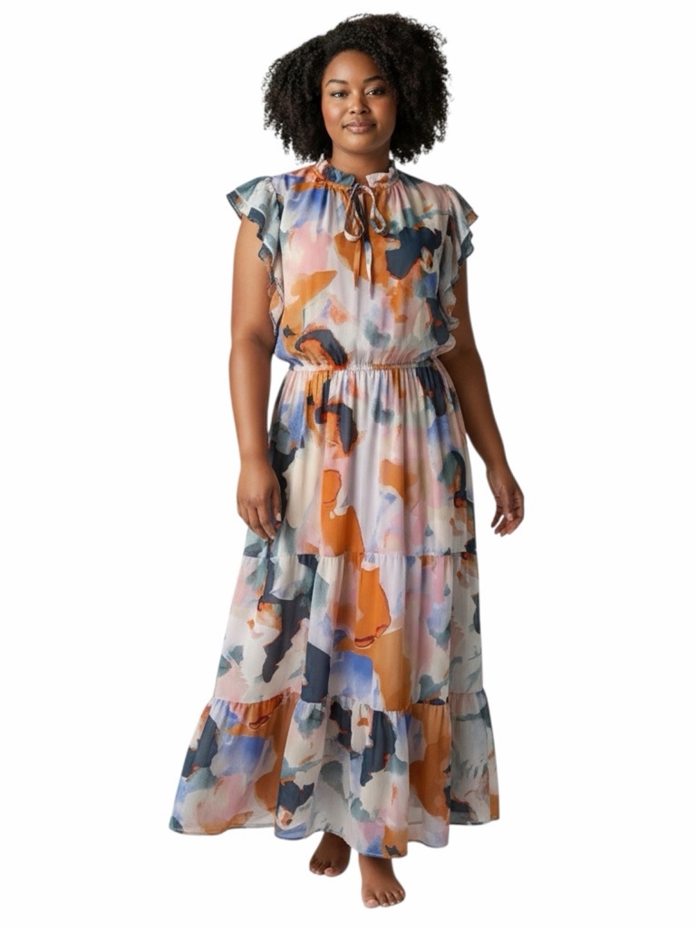 Black Tape Abstract Maxi Dress 1X Tiered Boho